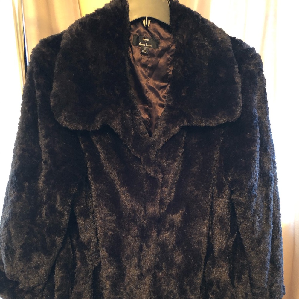 David Basso plus size black faux fur coat